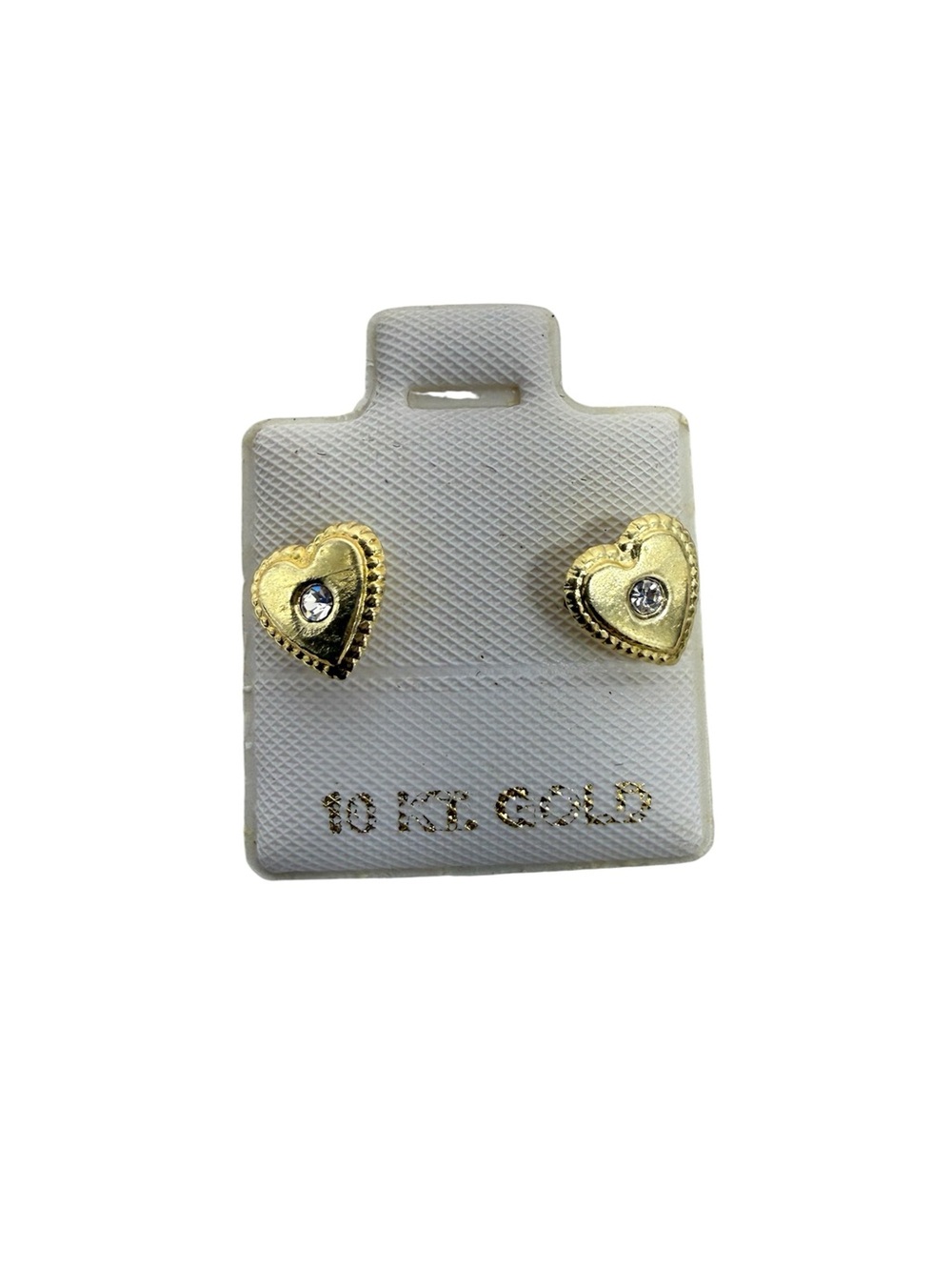 10K Gold Heart Stud Earrings with Center Stone - Gold